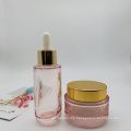 Luxury Clear Pink Empty Glass Serum Cosmetic Dropper Bottle Packaging 50Ml